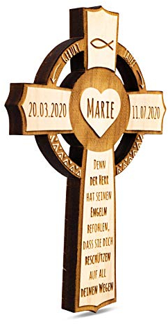 sagl.tirol Zirbenholz Geburtskreuz aus Holz mit Namen [PERSONALISIERTE GESCHENKE] Taufkreuz personalisiert I Holzkreuz (Geburt & Taufe Namensgravur)