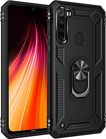 BestST Funda para Xiaomi Redmi Note 8T Armor Carcasa con 360 Anillo iman Soporte Hard PC Silicona TPU Bumper antigolpes Fundas Carcasas Case para movil Xiaomi Redmi Note 8T, Negro