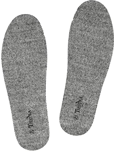 TIESTRA Wool Felt Warm Insoles Soft Comfort Shoe Inserts Thermal Insoles Winter Thick Inner Soles for Rain Boots Winter Shoes Slippers for Women Grey 40EU/UK7