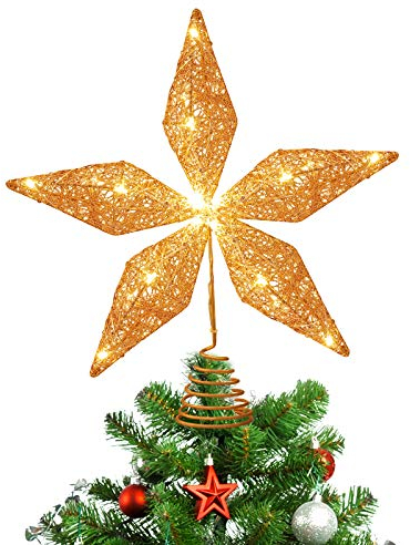 Toyvian beleuchteter Stern mit eingebautem LED 3D Hohlglitter beleuchteten Schneebaum Topper für Wohnungseinrichtung Partys