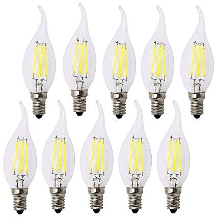 BANGSHUO 10er E14 Vintage Kandelaber LED-Lampen 4W C35 400 Lumen Kaltweiß 6000K LED Kronleuchter Glühbirnen 40W Äquivalent, C35 Filament Kerzenlampe Flammenspitze Nein Dimmbar