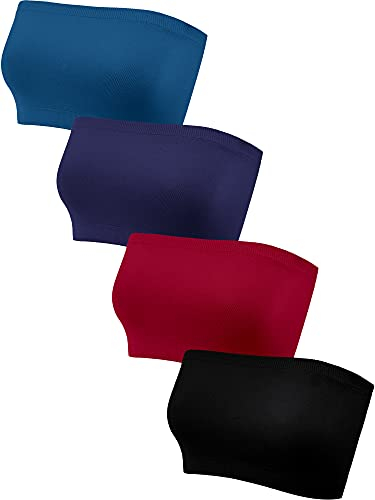 Geyoga 4 Stück Trägerlos Ungepolstert Bandeau Tube Top BH (Retro Farben, XXL)