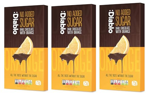 Diablo No Added Sugar Dark Chocolate with Orange – No Added Sugar Chocolate Bar, Sweetened with Stevia, Gluten Free, Ideal for Any Occasion, Birthdays, Valentines, or Gift Hampers, 75g (Pack of 3)