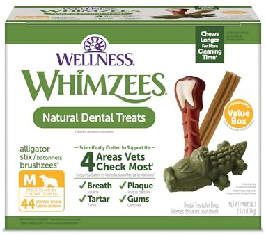Wellness WHIMZEES Value Pack Natural Dog Dental Treat, Chews, Freshens Breath, Medium Size, 46.6 oz Box, 44 Count