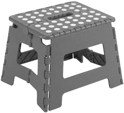 Acan Tradineur - Taburete Plegable Multiusos - PVC - Escalera Antideslizante Infantil - Altillo para Cocina o Baño - Reposapiés para Niños - Máx. 150 kg (Gris - 18 x 21 x 17 cm)