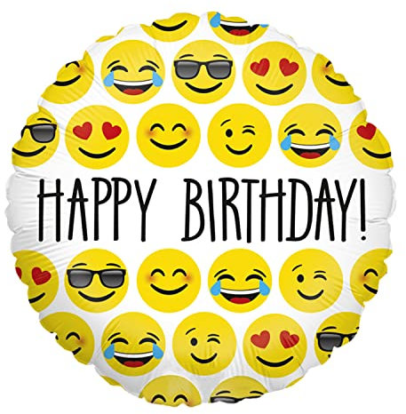 Party Factory Folienballon Happy Emojy - Happy Birthday Ø 45cm, weiß, Heliumballon, Luftballon, Geburtstag, Party, Dekoration