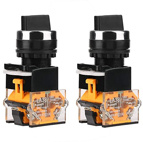WANGCL Interruptor giratorio de 2 piezas, perilla de selección redonda de 22 mm Interruptor de selector giratorio impermeable 2 posiciones NC + SIN autobloqueo