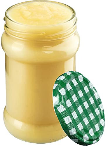 KADAX 10st Einmachgläser 315 ml mit fi66 mm Schraubdeckel für Honig, Dessert, Marmeladen | Luftdichte Gläschen, Einmachglas, Rundgläser, Konfitürengläser, Honiggläser (10 Stück, Grün kariert)