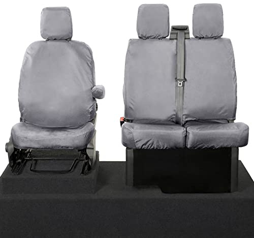 UK Custom Covers SC436G Tailored Heavy Duty Waterproof Front Seat Covers (Single/Double NO Pull Down Tray) Grey - Fits Ford Transit Custom 2013-2023