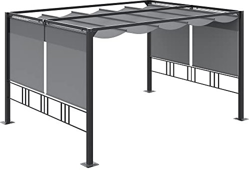 Outsunny Pergola avec Store rétractable 4 x 3 m Résine époxy résistante à la Corrosion - Construction en Aluminium et Acier - Gris foncé