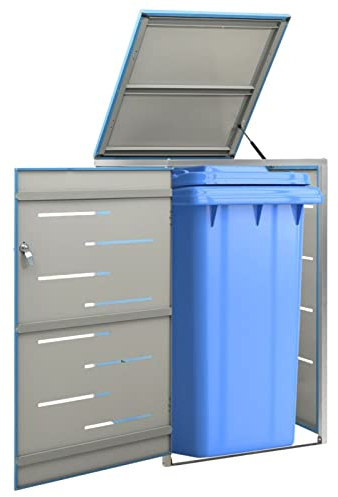 Yolola Edelstahl Mülltonnenbox 1er Mülltonnenverkleidung 1 Tonnen Metall Müllcontainer Mülltonnenschrank Müllbox Draußen,Abschließbar, Deckel und FedernBlau 1 Tonnen-69 x 77.5 x 115 cm