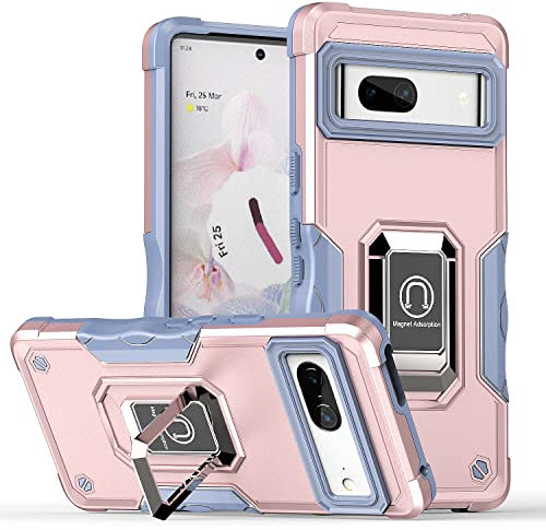 Google Pixel 7A 5G Phone Case with Built-in Kickstand, Shockproof Heavy Duty Military Grade Protective Cover Tough Armour Bumper Slim Hard Phone Case for Google Pixel 7A 5G, Rose Gold