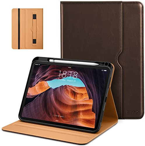 DTTO Hülle für iPad (A16) 11. Generation 11 Zoll 2025, iPad 10. Generation 10,9 Zoll 2022, Premium Leder Business Folio Stand Cover mit Bleistifthalter - Auto Wake/Sleep, Dunkelbraun