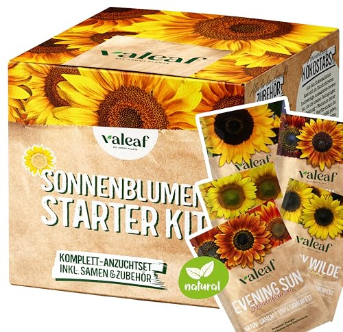 valeaf Sonnenblumen Samen Starter Set - 5 Sorten Sonnenblumensamen I Sonnenblume Blumensamen im praktischen Pflanzen Set - Sommerblumen Samen Wildblumenmischung - Blumen Samen zum Pflanzen
