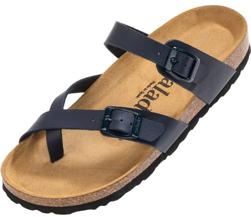 Palado Damen Pantoletten Cres Matt - elegante Sandalen Made in Spain - bequeme Hausschuhe mit Kork-Fußbett - modische Sommerschuhe Dunkelblau UK8 - EU41