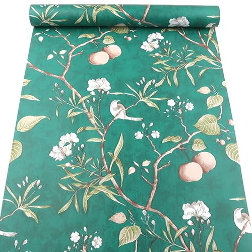 Visario Tapeten Folie 3000-S selbstklebend 10m x 45cm Natur Vogel Äpfel grün Dekorfolie Möbelfolie Tapete 3079