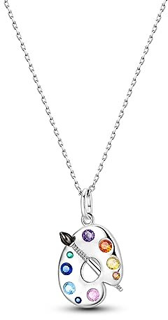 NARMO Trendy Enamel Artist Paint Palette & Paint Brush Pendant Necklace Gifts Jewelry for Women Personalized 925 Sterling Silver Artist Necklace