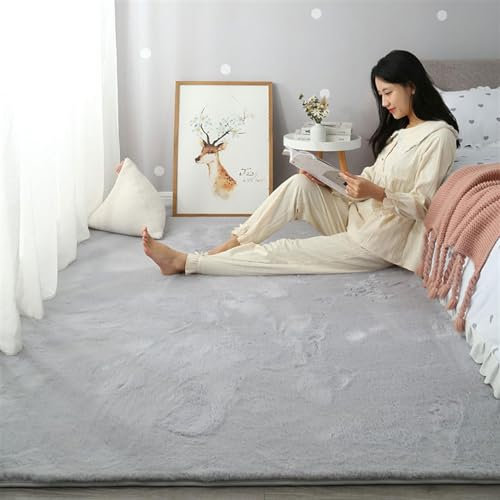 ZWPILY Flauschiger Hochflor-Teppich Grau Wohnzimmer, Hoch-Tief-Struktur, Super Weich und Plüschig, Kuschelig, Kunstfell, Felloptik, Waschbar rutschfest,Grau,140x200 cm