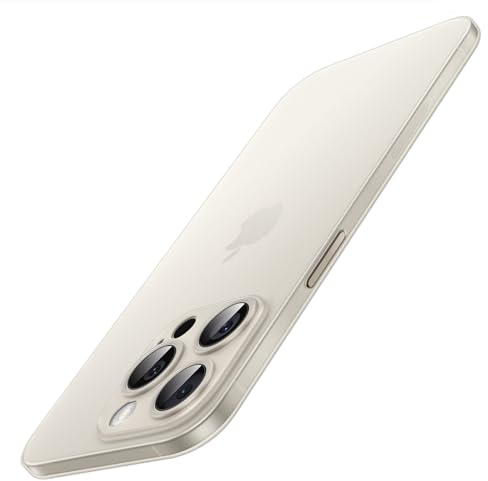 JETech Funda Ultra Slim para iPhone 15 Pro 6,1 Pulgadas, Cubierta Lente Cámara, Ligera Acabado Mate PP Hard Carcasa Minimalista, Admite Carga Inalámbrica (Titanio Natural)