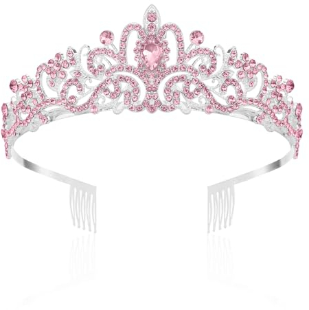 Silber Krone Diadem für Damen und Mädchen - Kristall Prinzessin Tiara mit Strasskamm für Hochzeit, Halloween, Abschlussball, Partys