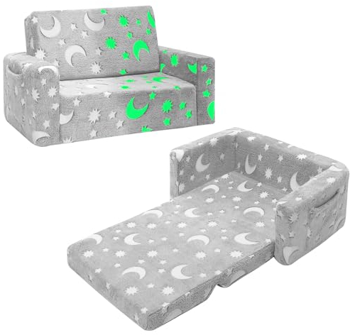 SLIGUY Kleinkindcouch, Kinder-Sofa zu Liege, ausziehbare Couch, leuchtet im Dunkeln, Sofasessel für Jungen und Mädchen (groß)