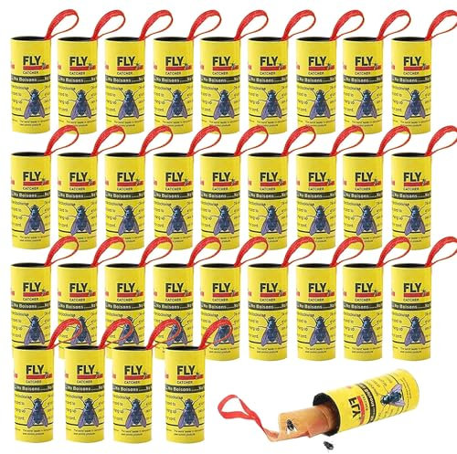 Rouleau de Papier Attrape-Mouches - Ruban adhésif Contre Les Insectes tels Que Les Mouches, Les moustiques et Les Mites - Respectueux de l'environnement - pour l'intérieur et l'extérieur (3-32)