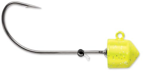 VMC Swingin Ned Rig Jig - 3 Jigköpfe, Jighaken für Gummifische, Angelhaken, Gewicht/Farbe:3.5g / Chartreuse