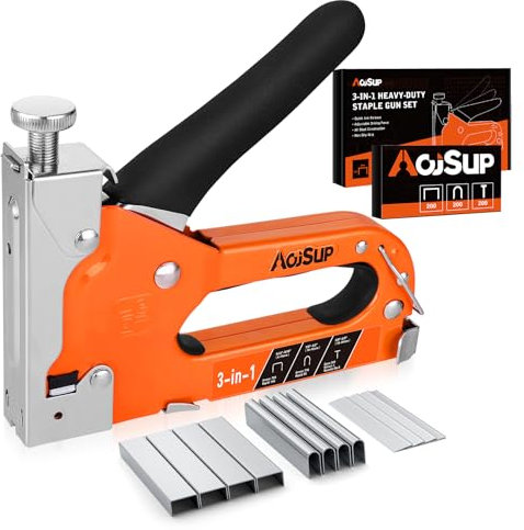 AojSup Handtacker Set mit 600 Klammern, 3 In 1 Professional Handtacker, Profi Tacker für Holz, Regulierbarer Schusskraft Tackerpistole für Tischlerei, Dekoration, Kabelbefestigung