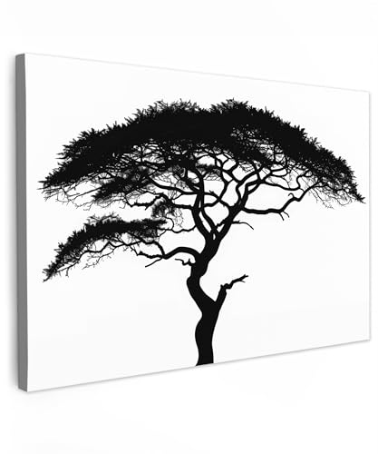 MuchoWow© Leinwandbilder Wall Art Decoration Bilder für die Wand | 60x40 cm - Schlafzimmer Deko Canvas Painting Wanddekoration Wohnzimmer Baum - Schwarz - Weiß - Modern - Lebensbaum