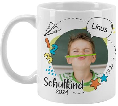 Striefchen® Tasse Geschenk Einschulung 2025 - Endlich Schulkind - mit Namensaufdruck (Foto)