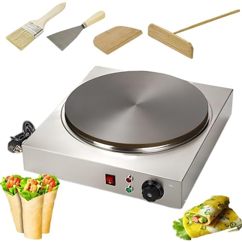 GUUFUFA Piastra di Cottura elettrica Antiaderente per Pancake e crêpe da 2500 W con Controllo della Temperatura Regolabile Alimentazione e luci di Pronto Spatola in Legno e spatola Incluse