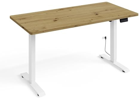 Homlando Elektrisch Schreibtisch, Bürotisch mit Automatikfahrt, Höhenverstellbar mit Höhenverstellung, Steh-Sitz Schreibtisch Home OfficeBIMotion 1S 140x70x3,2 cm Eiche Artisan/Weiß Gestell