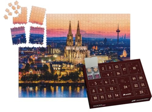 puzzleYOU: Puzzle-Adventskalender | „Wunderschönes Nachtpanorama des Kölner Doms, der Hohenzollernbrücke und des Rheins“ – aus der Puzzle-Kollektion Kirchen