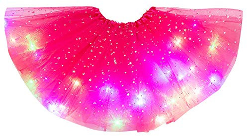 Damen Ballettrock Petticoat Minirock Rockabilly Tüllrock mit Lichterkette Karneval Glitzer Fancy Dress Halloween Kostüm Tütü Mottoparty Unterrock