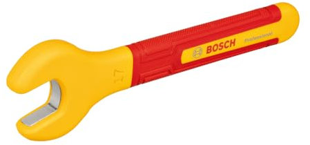 Bosch Professional VDE-Schraubenschlüssel – 17 mm (Backenposition 15°, zertifiziert bis 1.000 V, isoliert mit thermoplastischem Elastomer (TPE))