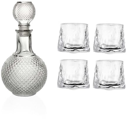 Ma Maison Set Decanter in Vetro da 1 Litro con Bicchieri da Liquore Royal - Capacità 150 ml Ideali per Servire alcolici con Eleganza - Per Feste e Occasioni Speciali (Sfera, 4 bicchieri Royal)