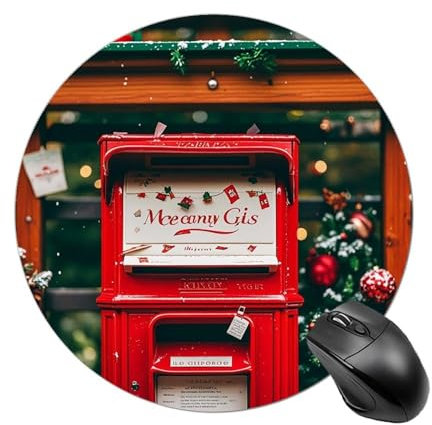 Exquisites rundes Mauspad mit Weihnachtskarte, tragbar, wasserdicht, rutschfest, Gummi-Mauspad, Schreibtisch-Dekoration, für Laptop, Computer, Gaming, Büro, Zuhause