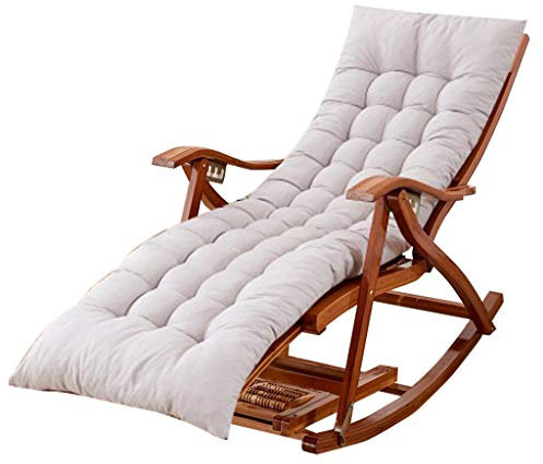 CWCQGH Schaukelstuhl für den Außenbereich, Garten, Balkon, Wohnzimmer, Faltbarer Relaxsessel für Erwachsene und Kinder mit grauen Kissen, Sonnenliegen zum Sonnenbaden