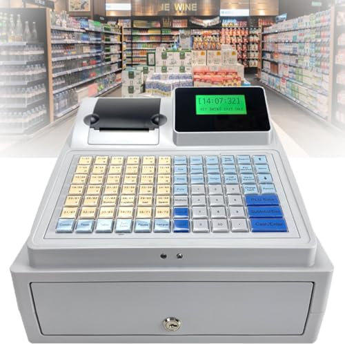 ylpddmm Registrierkasse bis für Kleinunternehmen, mit Thermodrucker und Großer Kassenschublade,POS -System, 81 Schlüssel, Digitale LED -Registrierkasse, für Handel und Gastronomie