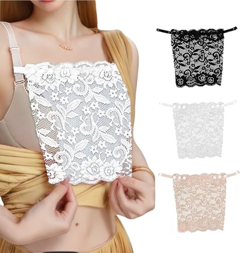 3 Pcs Modesty Panels for Low Cut Tops, Invisible Lace Modesty Panel Vest, Low Cut Dress Privacy Low Cut Dress Privacy Invisible for Low Cut Tops Suitable for Most Women and Girls