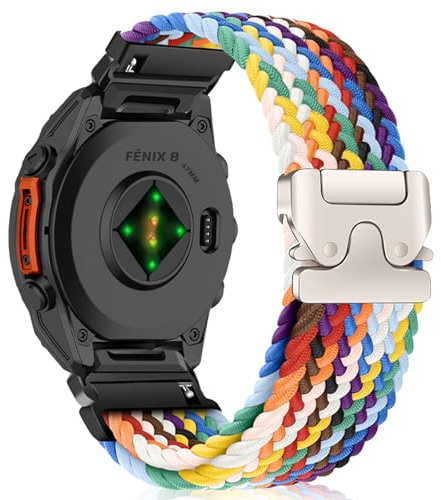 SeNool QuickFit 22mm Nylon Armband für Garmin Fenix 8 47mm/Fenix E 47mm/Fenix 7 Pro/Fenix 7/Fenix 6/Fenix 6 Pro/Fenix 5, Sport Geflochtenes Uhrenarmbänder für Garmin Approach S62/Approach S60 - Bunt