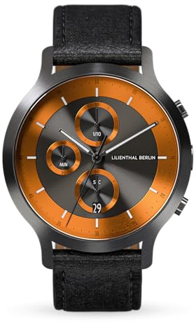 Lilienthal Berlin Chronograph LP Dark Silver Orange in dunkelgrau – Herrenuhr aus 316L Chirurgenstahl mit einem Quarzuhrwerk & saphirgehärtetem Mineralglas – 42,5 mm