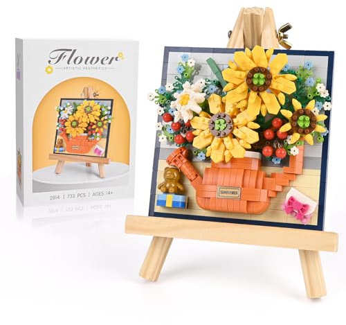 Gerbala Set di Blocchi di Costruzione di Fiori Girasole, 3D Mini Fiori e Piante Set di Costruzioni, Costruzione di Bouquet di Fiori Fai da te per Decorare Stanze, Uffici