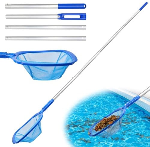 Spetsbst Pool Kescher mit Teleskopstange 185cm Poolkescher 12cm Tief Teichkescher Feinmaschig für Algen Blätter