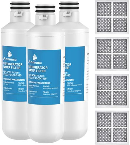 Anmumu LT1000PC ADQ747935 Water Filter Replacement for LG LT1000P/PC/PCS,LT-1000PC,LT1000PC,LFCC22426S,LRFXS2503S,LMWS27626S,LRDCS2603S and LT120F ADQ73334008 Fresh Air Filter,4 Pack