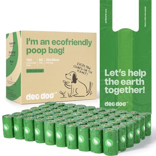 Hundekotbeutel mit Henkel, 60 Rollen 720 Stück Großformat Hunde Kotbeutel Rollen 29 * 37cm Aus Recycelten Materialien Hergestellt, Auslaufsichere und Starke Kotbeutel für Katze