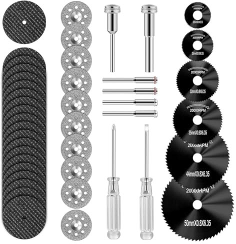 Epdpekc Trennscheibensatz Kompatibel mit für Kunststoff, 44-Teilig, für Rotationswerkzeug, HSS-Kreissägeblätter, Kunstharz-Trennscheiben, Schwarz