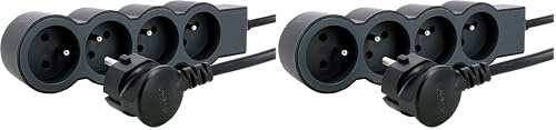 LEGRAND - Multiprise Extra-Plate - 4 Prises de Courant avec Terre - avec Cordon 3 m - Noir et Gris Foncé (Lot de 2)