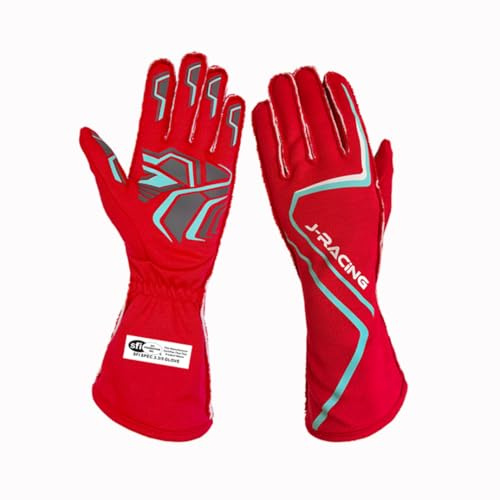 Rennhandschuhe SFI 3.3/5 zertifiziert schwer entflammbar, Aramidstrick, rutschfester Griff, atmungsaktiv, sicherer Sitz für professionelle Fahrer, Rot, Größe M