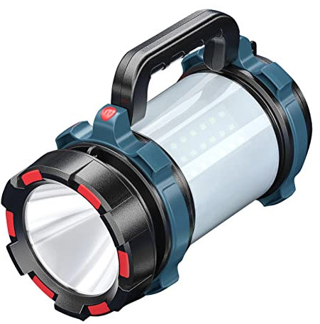 Lámpara portátil multifunción para exteriores, luz principal de alto brillo + reflector grande, luz lateral, 5 engranajes, mango plegable, luz de búsqueda de emergencia para camping